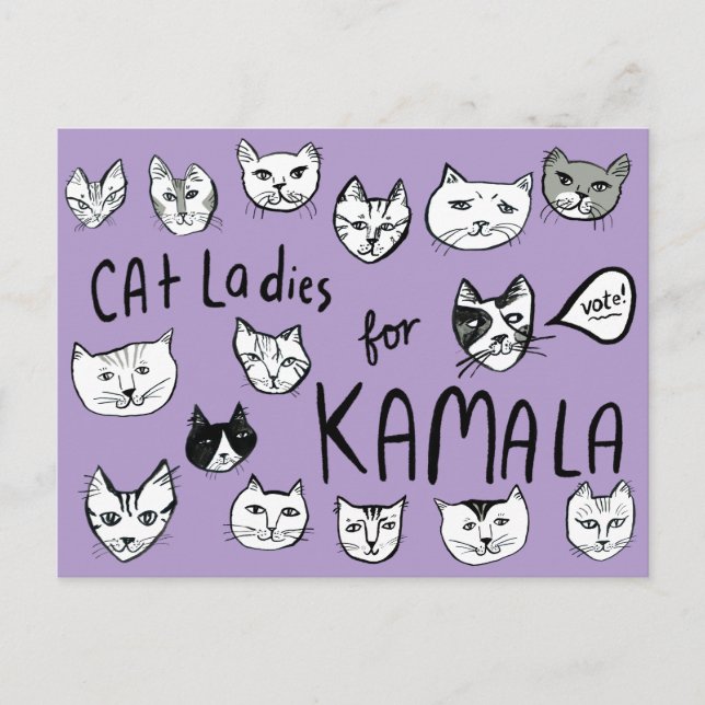 Carte Postale DAMES AUX CHATS pour KAMALA Mignon VOTE ÉLECTION (Devant)