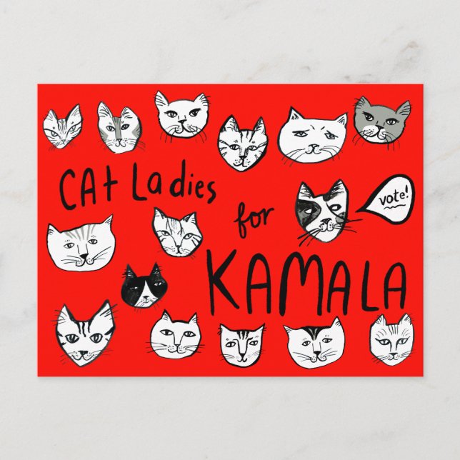 Carte Postale DAMES AUX CHATS pour KAMALA Mignon VOTE ÉLECTION (Devant)