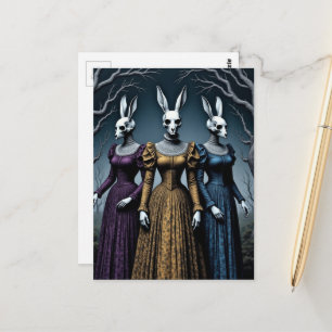 Carte Postale Dames de tête de crâne de lapin vintage surréalist