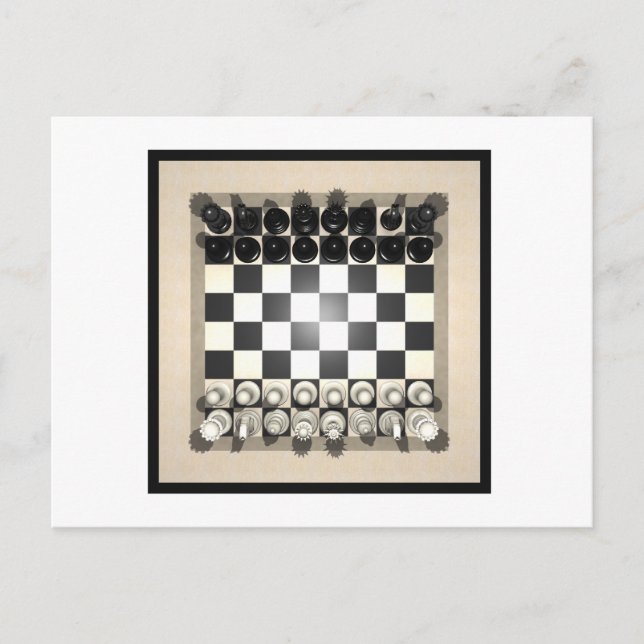 Carte Postale Damier et pièces d'échecs : (Devant)
