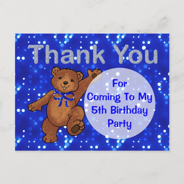 Carte Postale Dancing Teddy Bear 5e anniversaire Merci de fête (Devant)