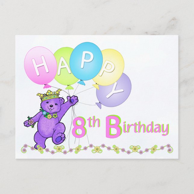 Carte Postale Dancing Teddy Bear 8e anniversaire (Devant)