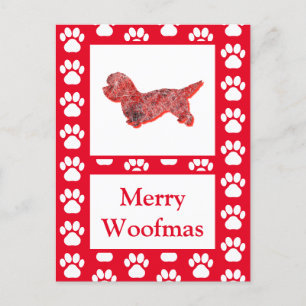 Carte Postale Dandie Dinmont Chien Silhouette Rouge Joyeux Noël