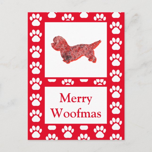 Carte Postale Dandie Dinmont Chien Silhouette Rouge Joyeux Noël (Devant)