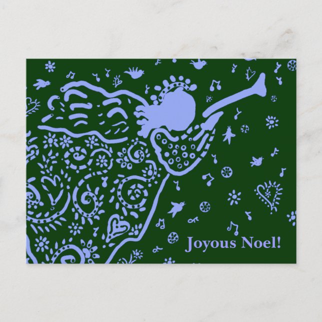Carte postale d'ange de trompette bleu et vert (Devant)
