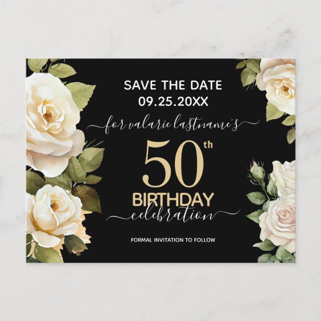 Carte postale d'anniversaire 50 ans Roses blanches (Devant)
