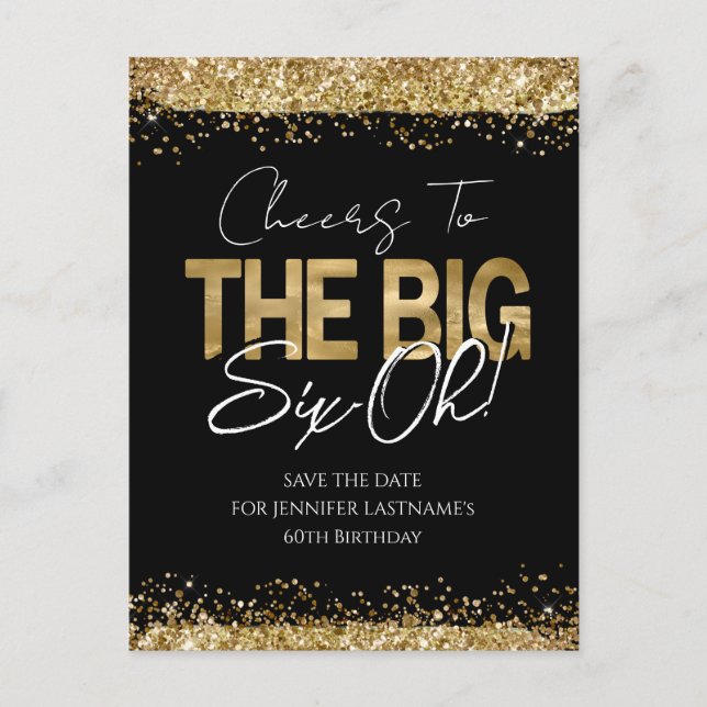 Carte postale d'anniversaire 60 ans or noir à sauv (Devant)