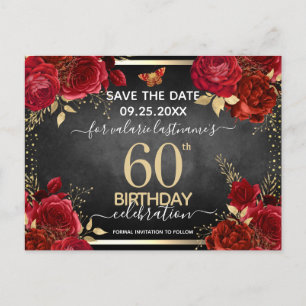 Carte postale d'anniversaire 60 ans Roses Rouges E
