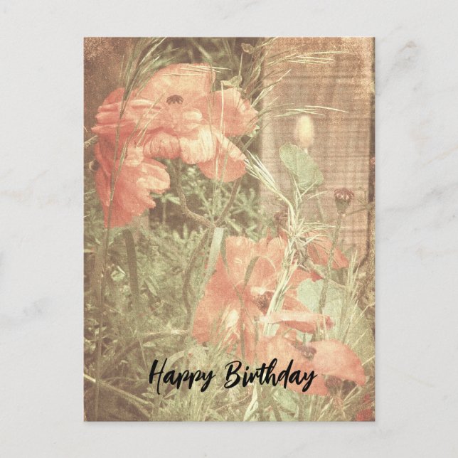 Carte postale d'anniversaire aux coquelicots antiq (Devant)