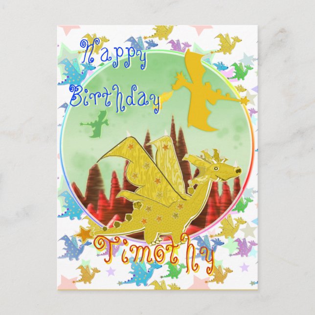 Carte postale d'Anniversaire aux dragons de dessin (Devant)