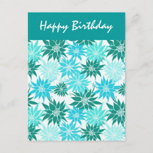 Carte postale d'anniversaire aux fleurs turquoise