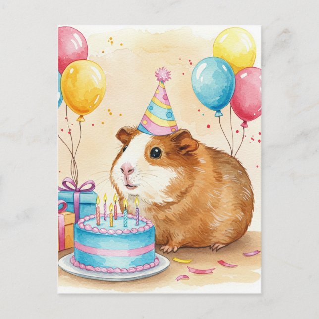 Carte postale d'anniversaire avec un cochon d'Inde (Devant)
