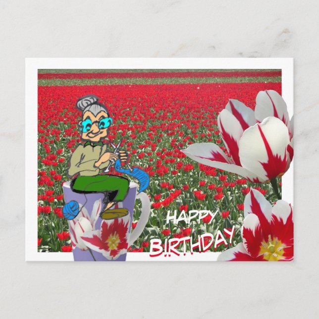 Carte postale d'anniversaire avec un mug à tulipes (Devant)