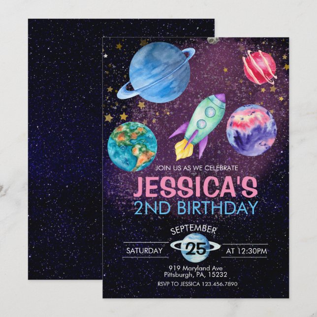 Carte postale d'anniversaire d'astronaute pour une (Devant / Derrière)