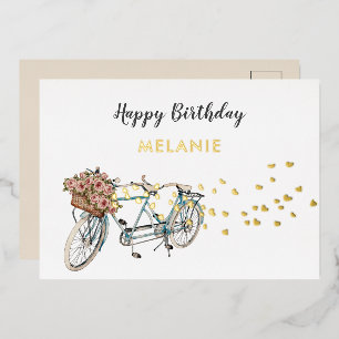 carte postale d'anniversaire de bicyclette en tand