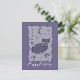 Carte postale d'anniversaire de chat nocturne fant