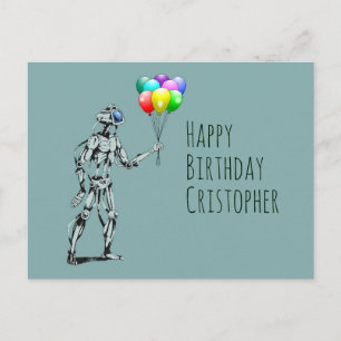 Carte postale d'anniversaire de robot avec ballons