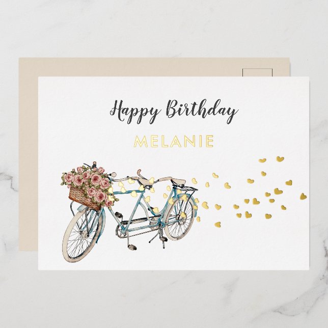 carte postale d'anniversaire de vélo tandem (Recto/Verso)