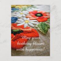 Carte postale d'anniversaire en broderie