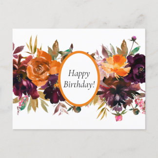 Carte postale d'anniversaire florale aux couleurs
