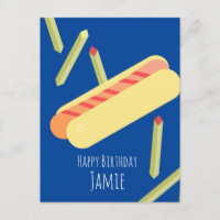 Carte postale d'anniversaire Frites et Hotdogs Nom