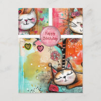 Carte postale d'anniversaire pour chats colorés