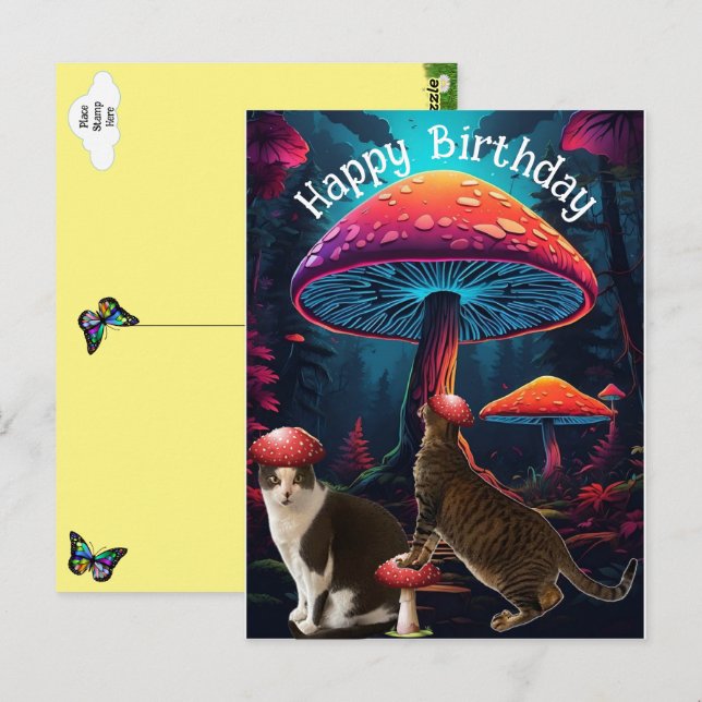 Carte postale d'anniversaire pour les champignons  (Devant / Derrière)