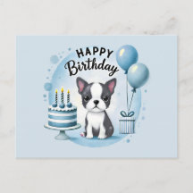 Carte postale d'anniversaire pour un Boston Terrie