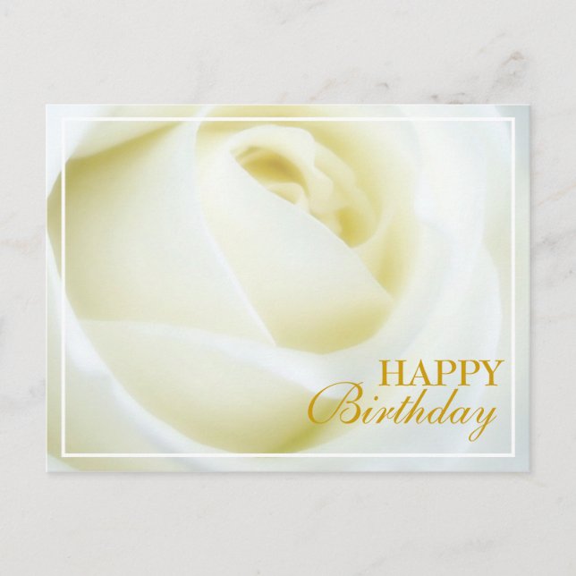 Carte postale d'anniversaire Rose Blanche Heureux  (Devant)