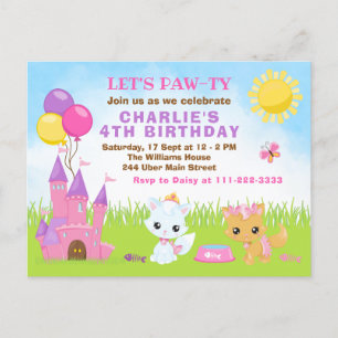 Carte postale d'anniversaire rose Château Chats Ch