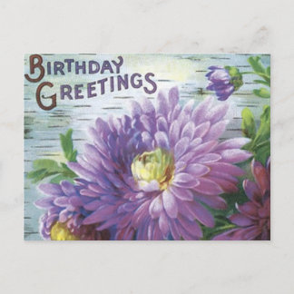 Carte Postale D'Anniversaire vintage Avec Fleurs