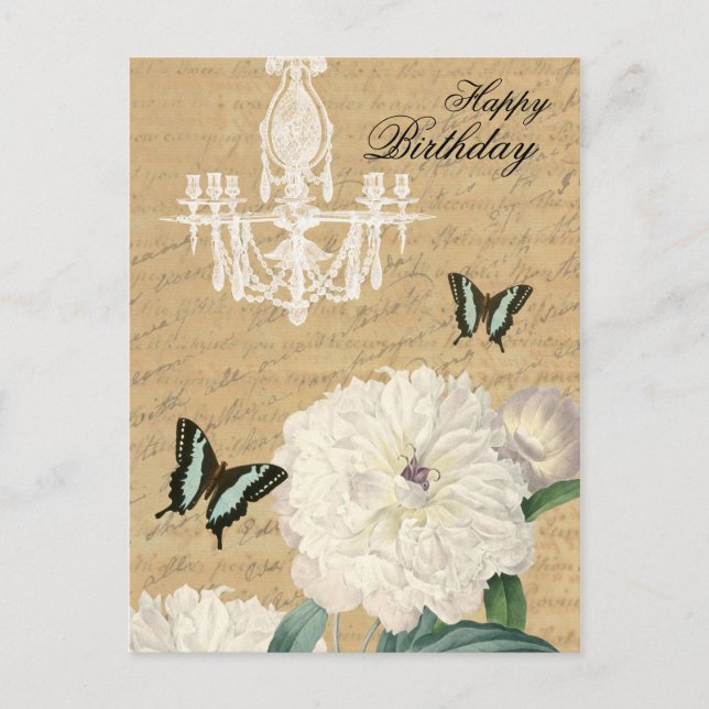 Carte postale d'anniversaire vintage avec lustre (Devant)