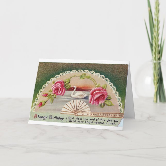 Carte postale d'anniversaire vintage cygne envoyée (Devant)