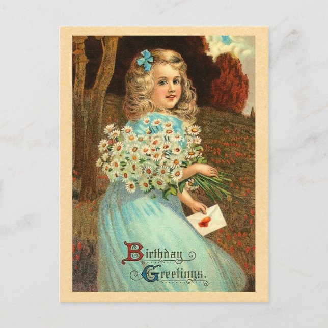 Carte postale d'anniversaire vintage fille (Devant)