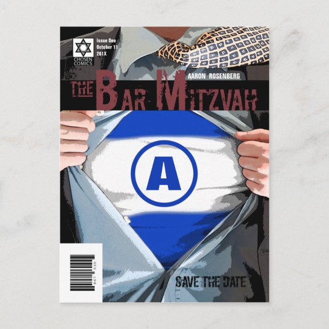 Carte postale d'annonce de Bar Mitzvah en bande de (Devant)