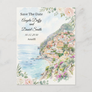 Carte postale d'annonce de date de mariage bleu pâ
