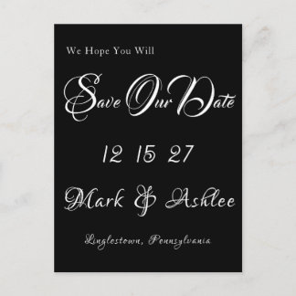 Carte postale d'annonce de date de mariage noir et