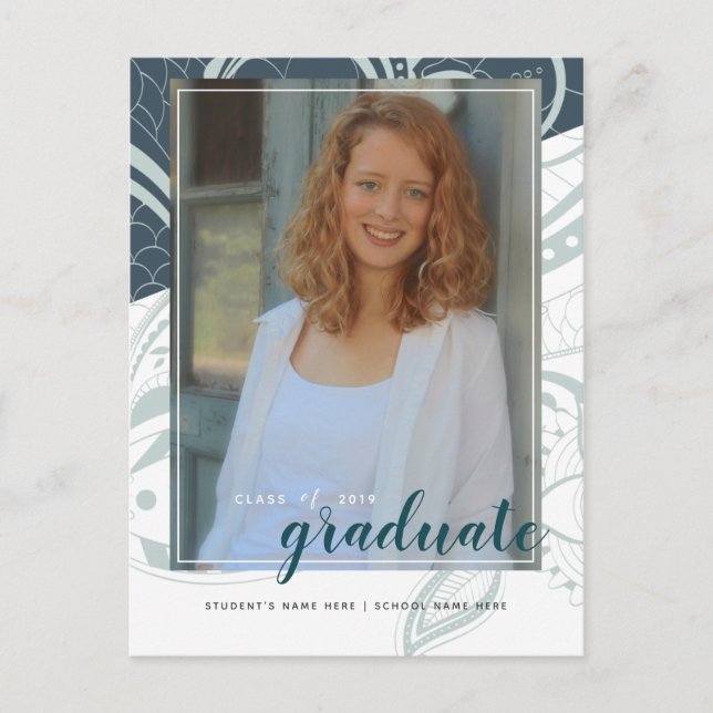 Carte postale d'annonce de fin d'études Teal Gray (Devant)