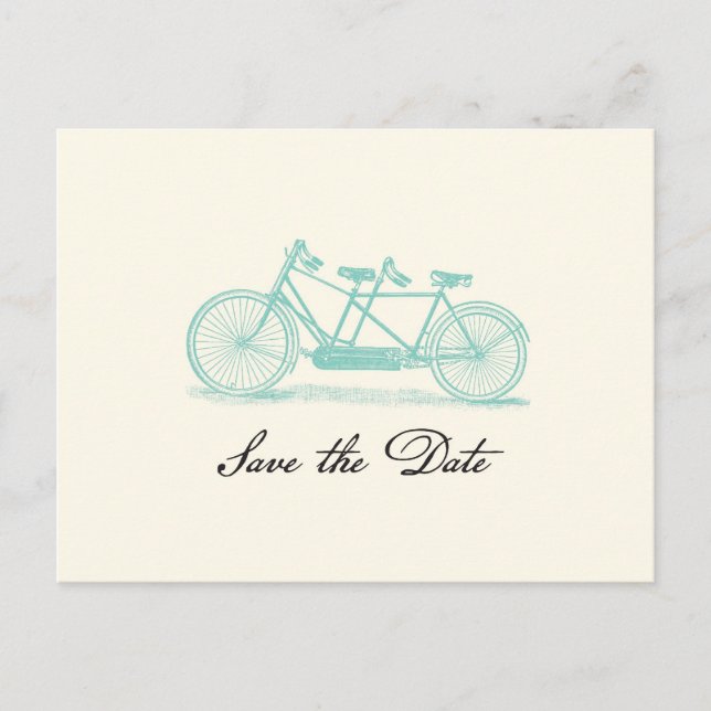 Carte postale d'annonce de mariage avec vélo tande (Devant)