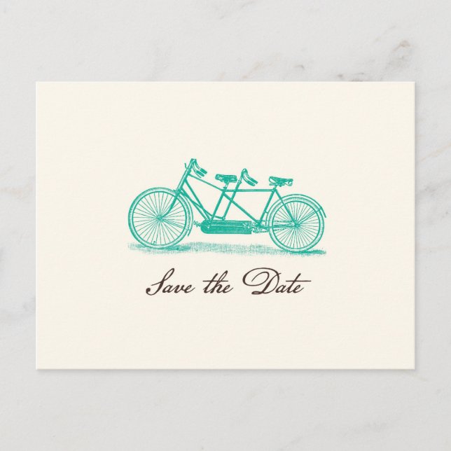 Carte postale d'annonce de mariage avec vélo tande (Devant)
