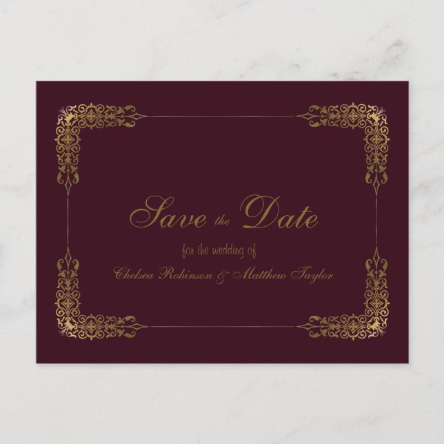 Carte postale d'annonce de mariage en dentelle dor (Devant)