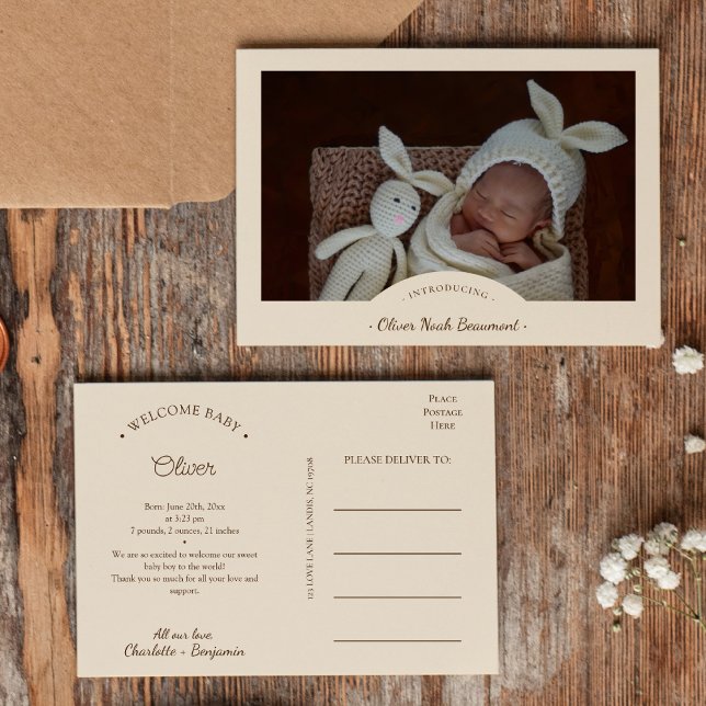 Carte postale d'annonce de naissance photo minimal (Créateur téléchargé)