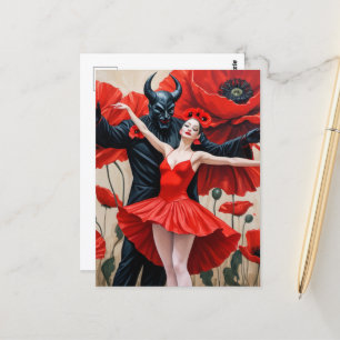Carte Postale Danse avec une dame démon foncée en robe rouge