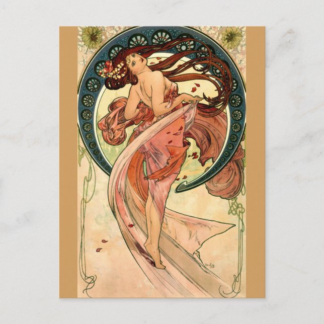 Carte Postale Danse d'Alfons Mucha - Art Nouveau (Devant)