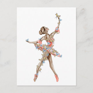 Carte Postale Danse d'aquarelle ballerine avec papillon
