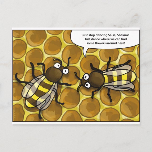 Carte Postale danse du waggle du dessin animé des abeilles (Devant)