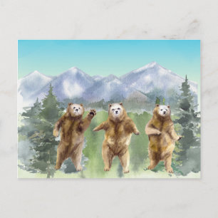 Carte Postale Danse Ours Aquarelle Paysage À feuillage persistan