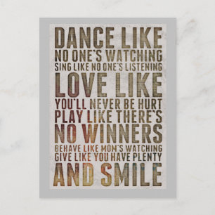 CARTE POSTALE DANSER AVEC MOTIVATION COMME SI PERSONNE NE REGARD