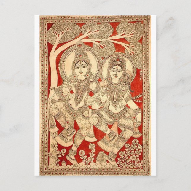 CARTE POSTALE DANSER RADHA KRISHNA KALAMKARI ART DE L'INDE (Devant)