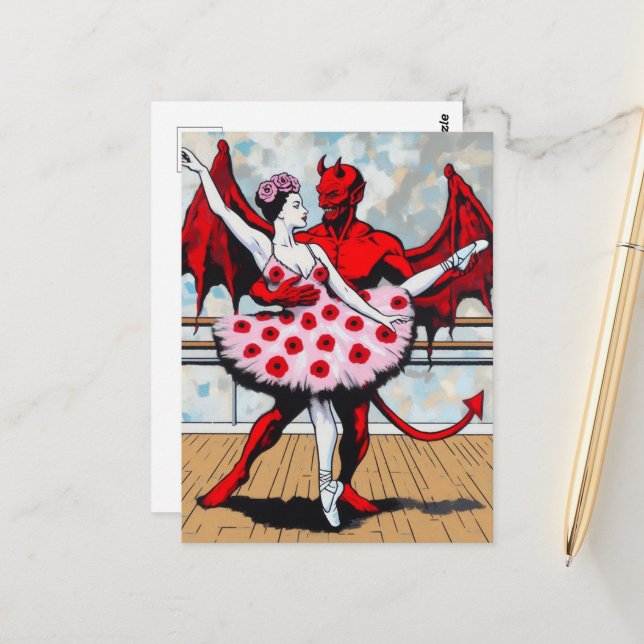 Carte Postale Danses diaboliques avec ballerine dans une robe de (Devant/Arrière en situation)